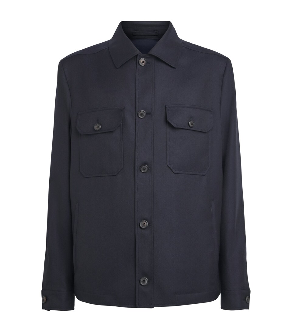 Corneliani Mens Water-Repellent Techwool Overshirt Dark Blue