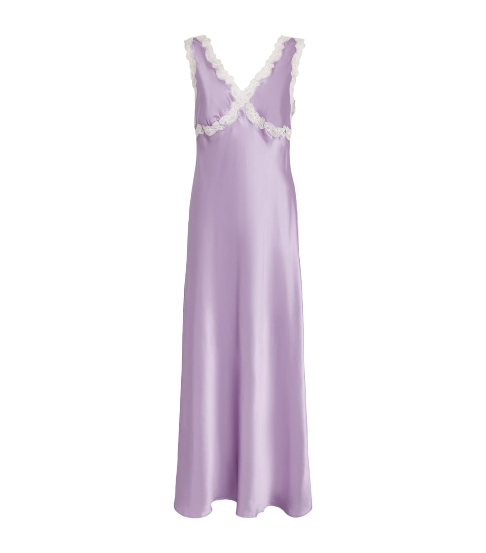 Loretta Caponi Womens Silk-Lace Albina Slip Dress Lilac
