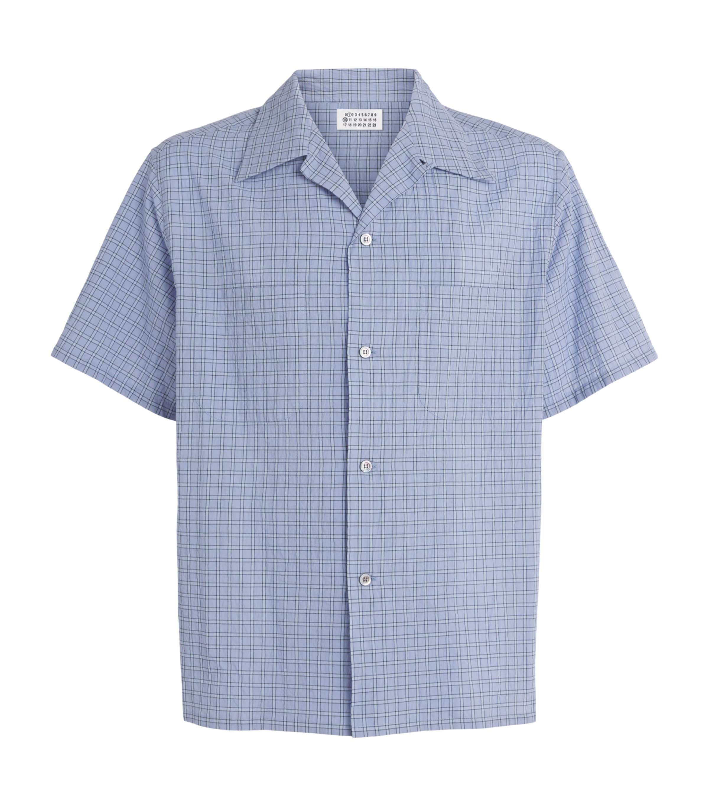 Maison Margiela Mens Check Open-Collar Shirt Sky Blue