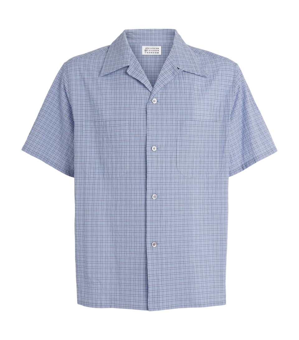 Maison Margiela Mens Check Open-Collar Shirt Sky Blue