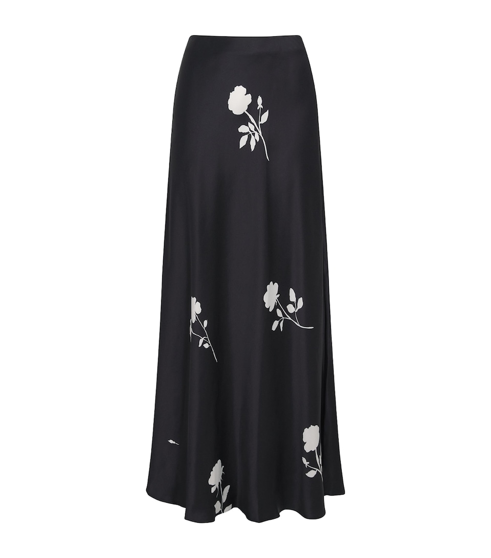 Lafayette 148 Womens Satin Floral Maxi Skirt Black Multi