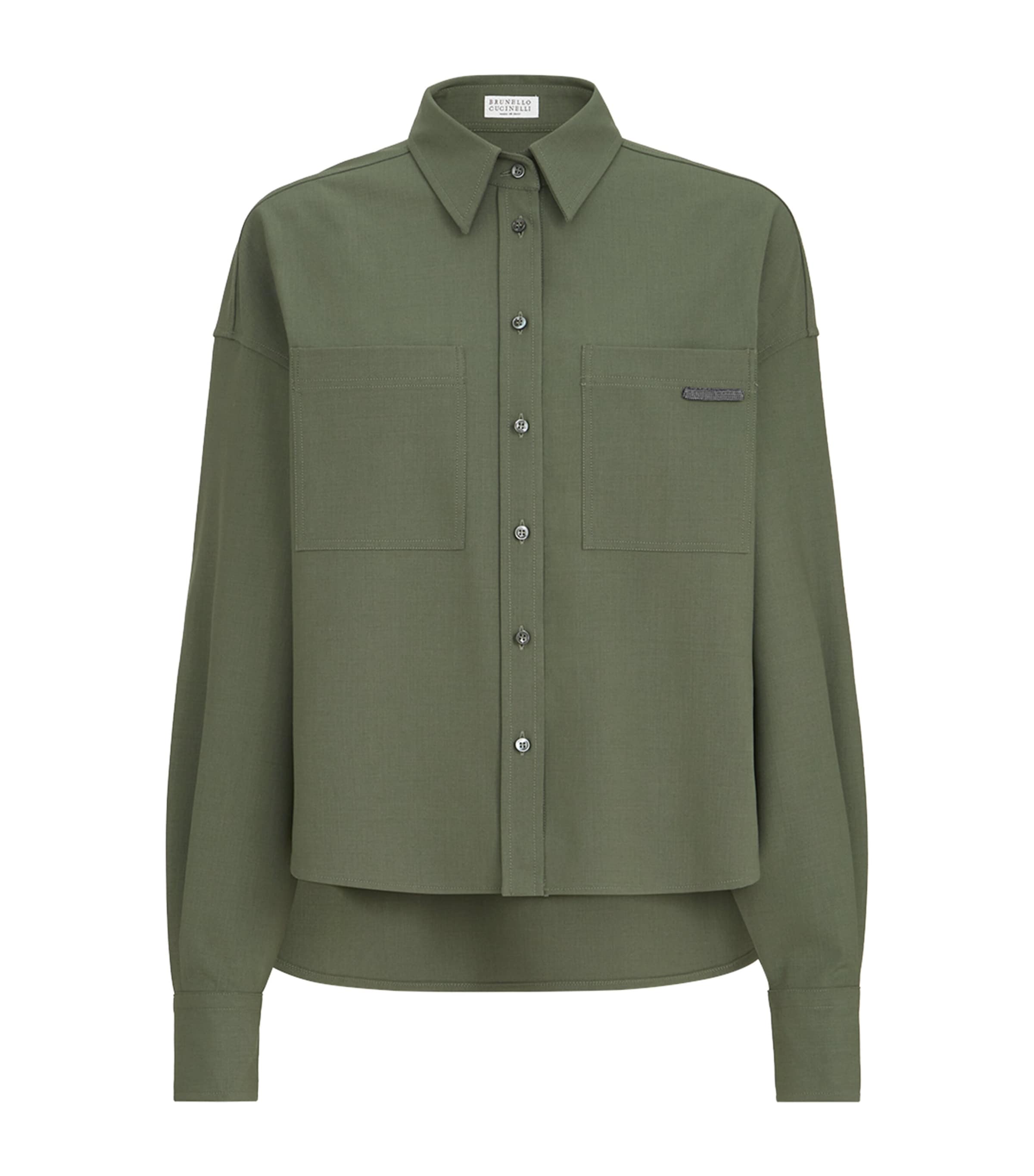 Brunello Cucinelli Womens Virgin Wool-Blend Monili-Tab Shirt