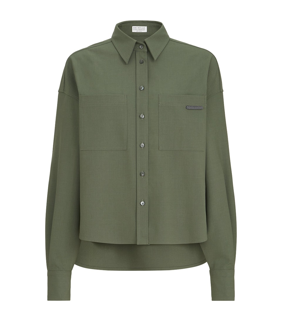 Brunello Cucinelli Womens Virgin Wool-Blend Monili-Tab Shirt