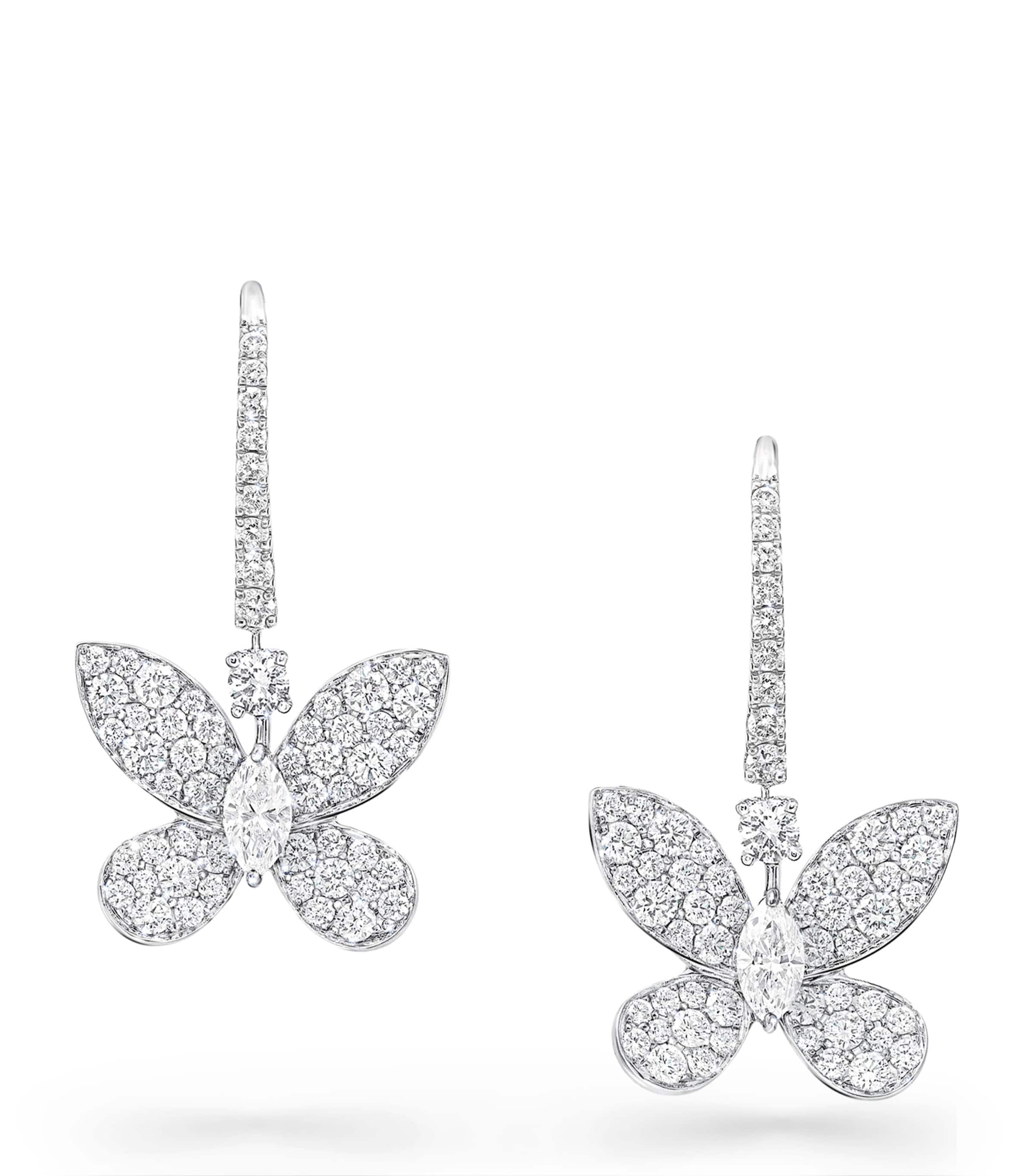 White Gold and Diamond Pavé Butterfly Drop Earrings