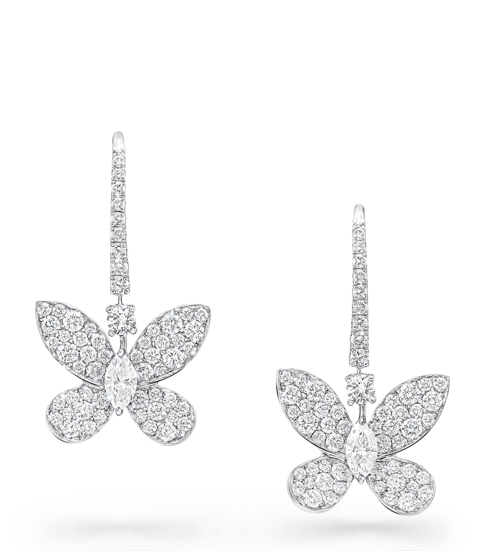 White Gold and Diamond Pavé Butterfly Drop Earrings