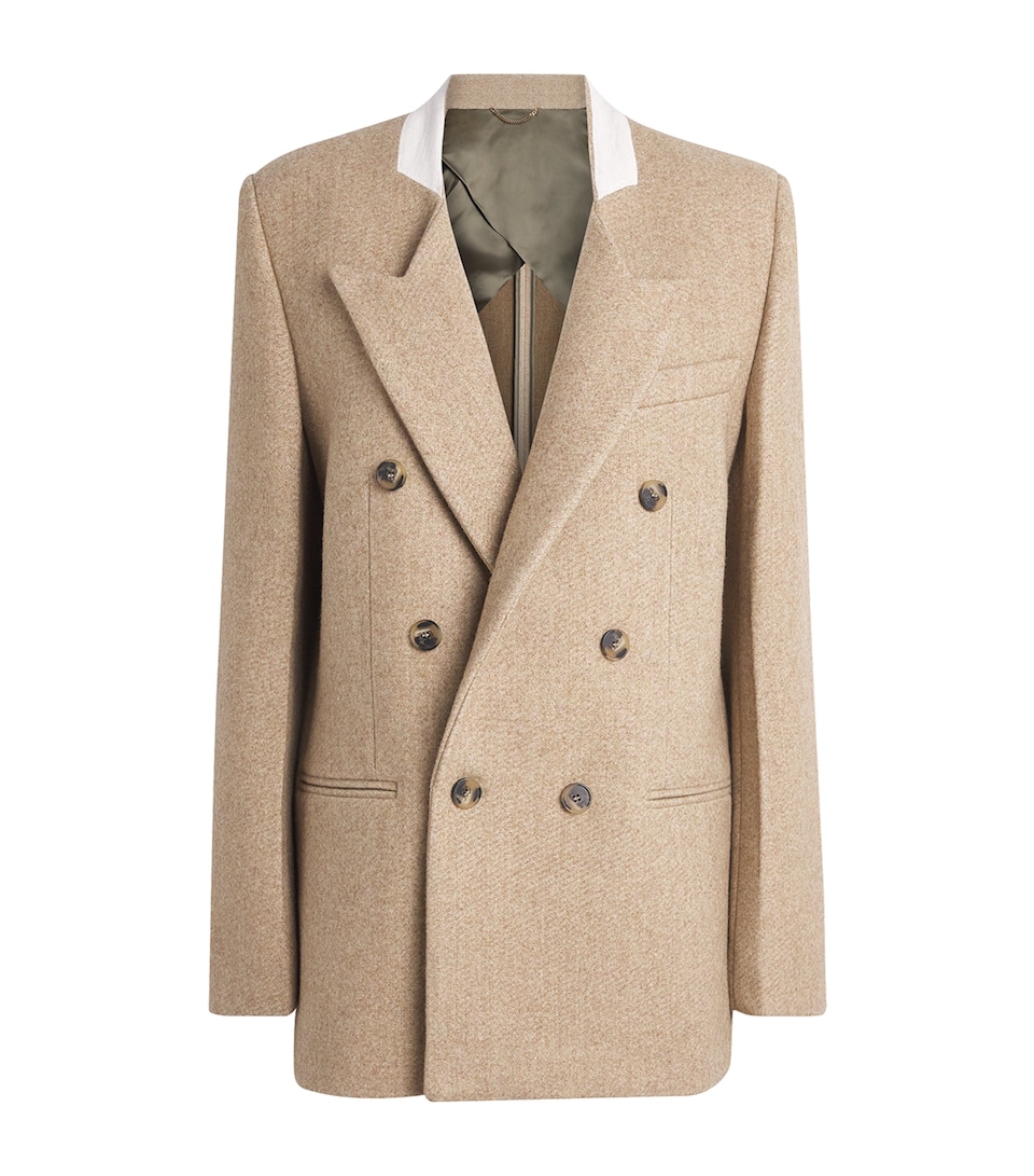 Victoria Beckham Womens Wool-Blend Double-Breasted Jacket Camel Melange