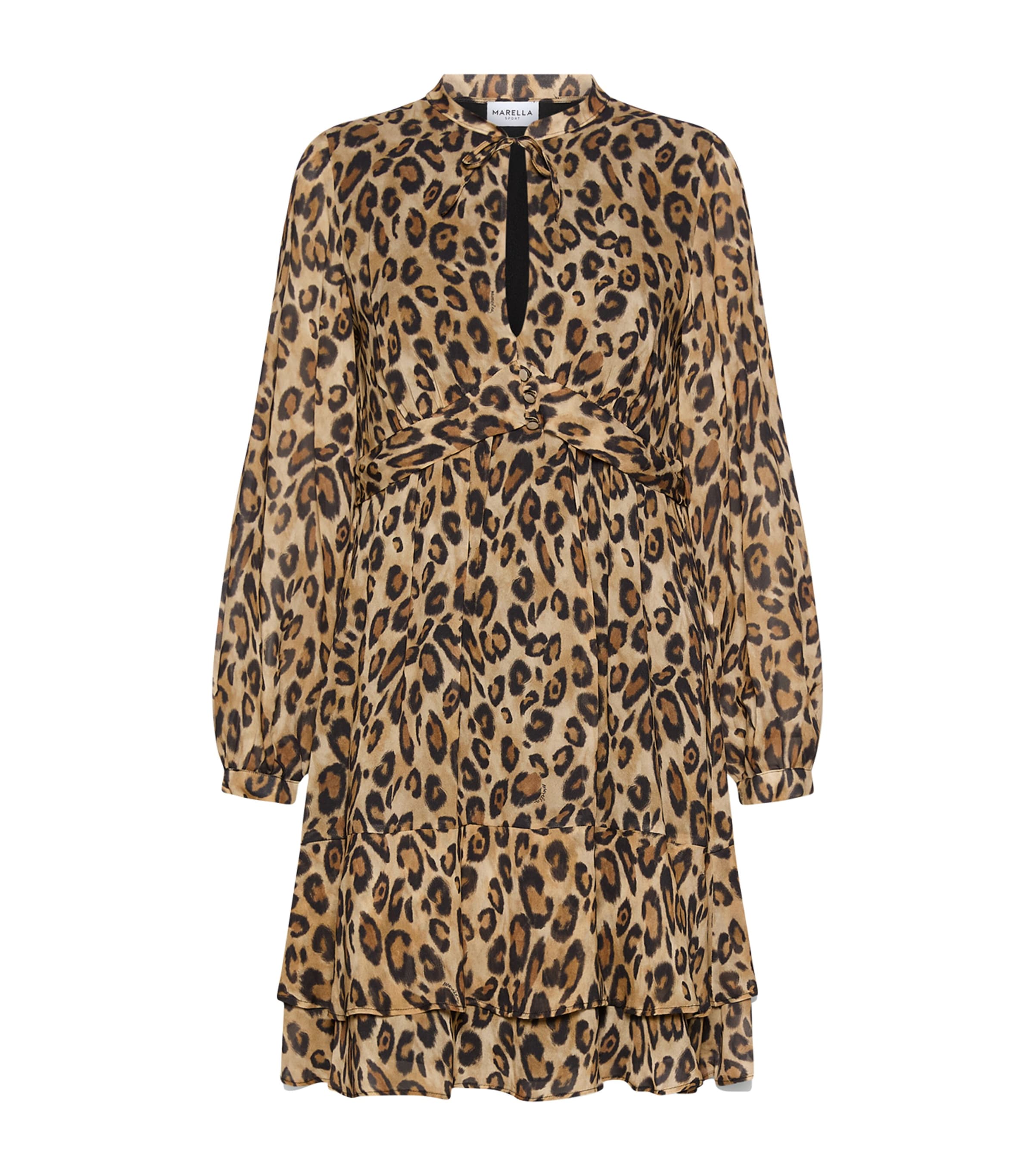 Marella Womens Georgette Leopard-Print Midi Dress Beige