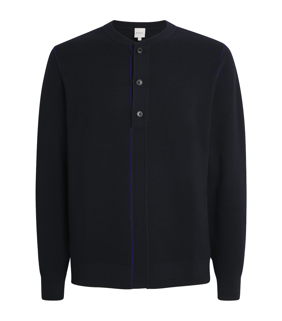 Paul Smith Mens Merino Henley Sweater Dark Navy