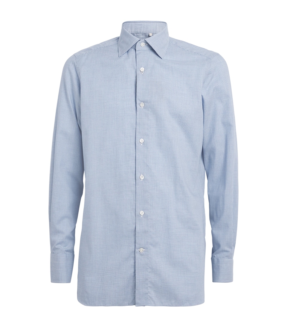 100HANDS Mens Cotton Houndstooth Shirt Blue Melange