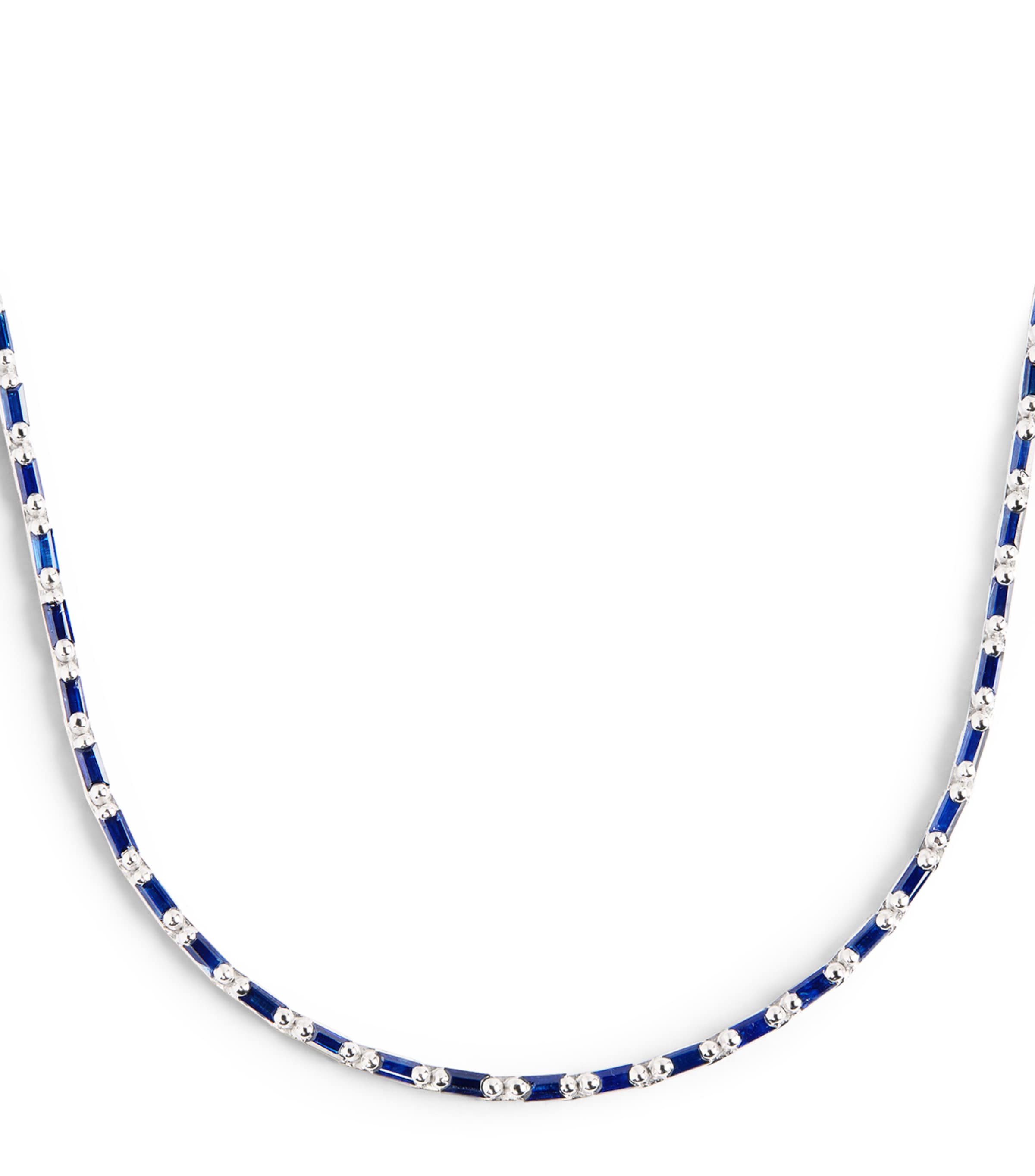 White Gold and Sapphire Bold Linear Tennis Necklace