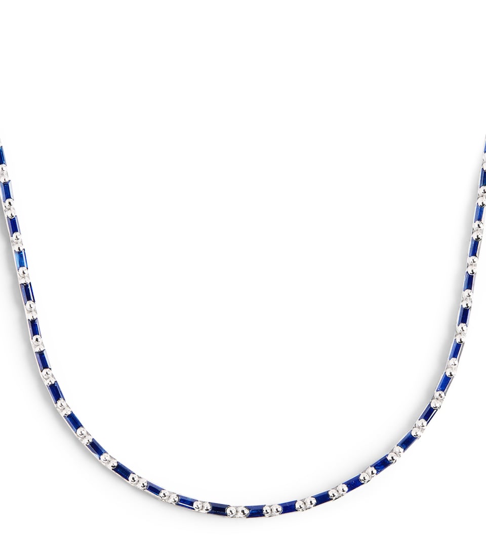 White Gold and Sapphire Bold Linear Tennis Necklace