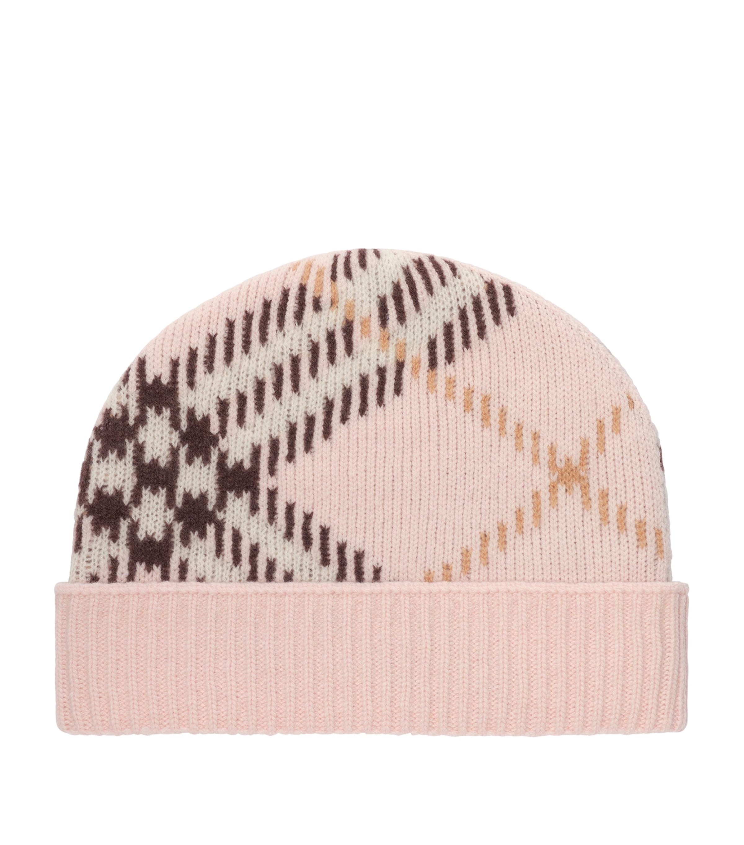 Burberry Cashmere-Blend Check Beanie Bow Pink