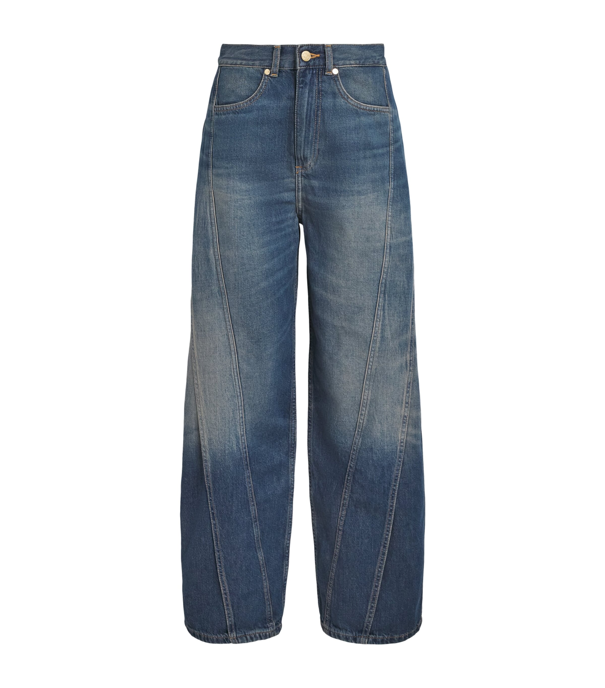 Sandro Paris Womens Topstitch Wide-Leg Jeans Blue Jean