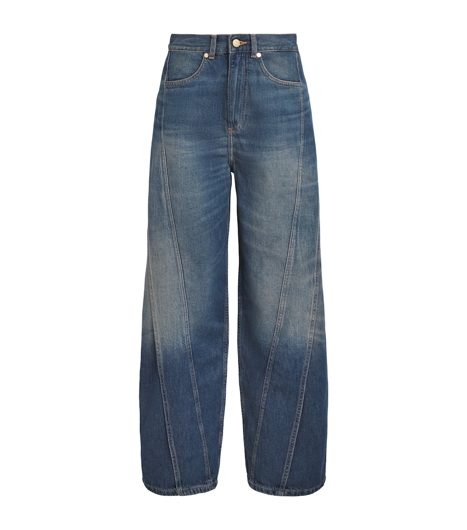 Sandro Paris Womens Topstitch Wide-Leg Jeans Blue Jean