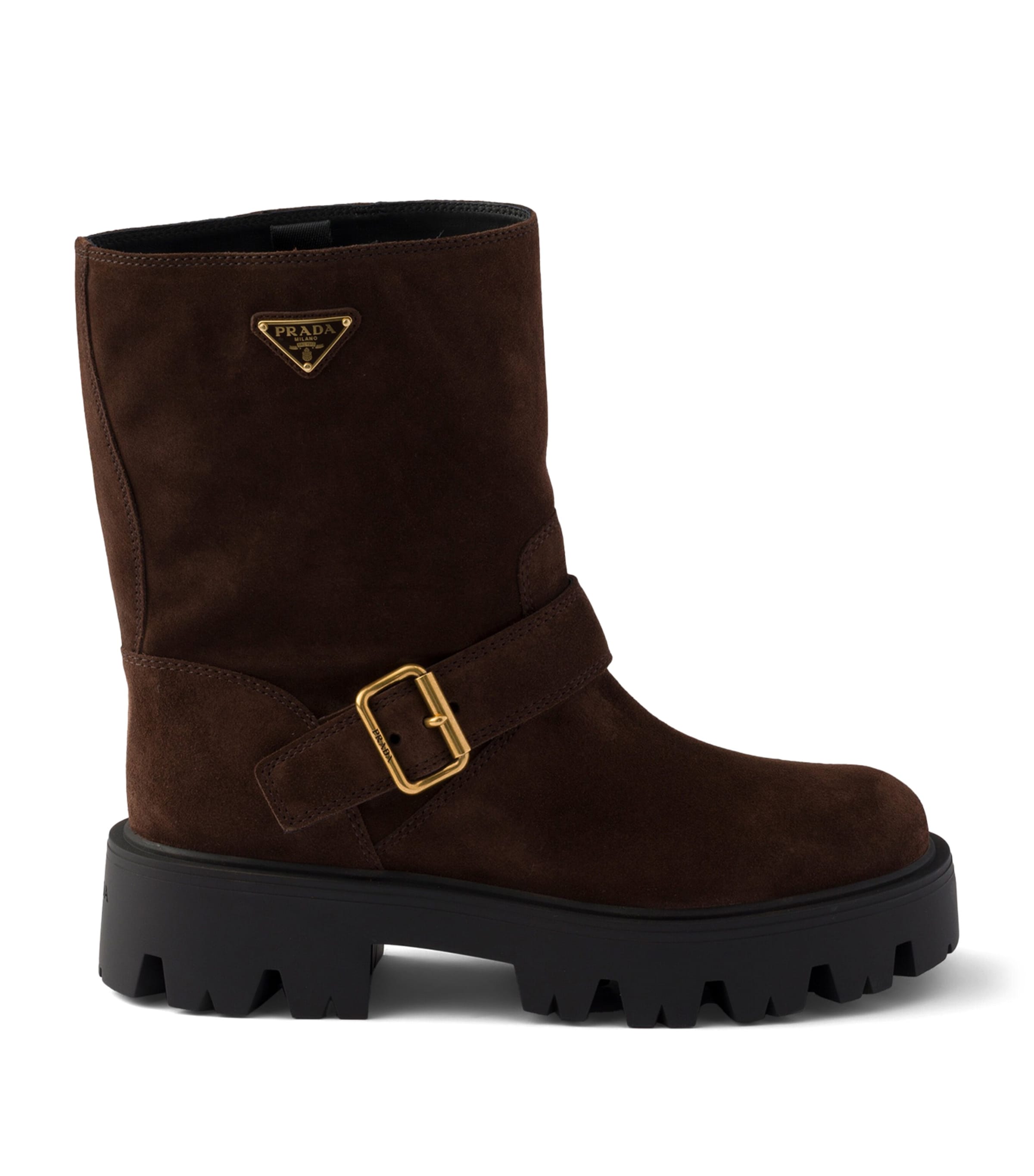 Prada Womens Suede Biker Boots Brown