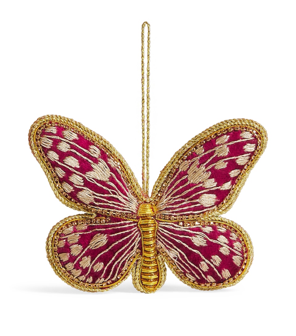 Tinker Tailor Velvet Embroidered Butterfly Tree Decoration Wine & Gold