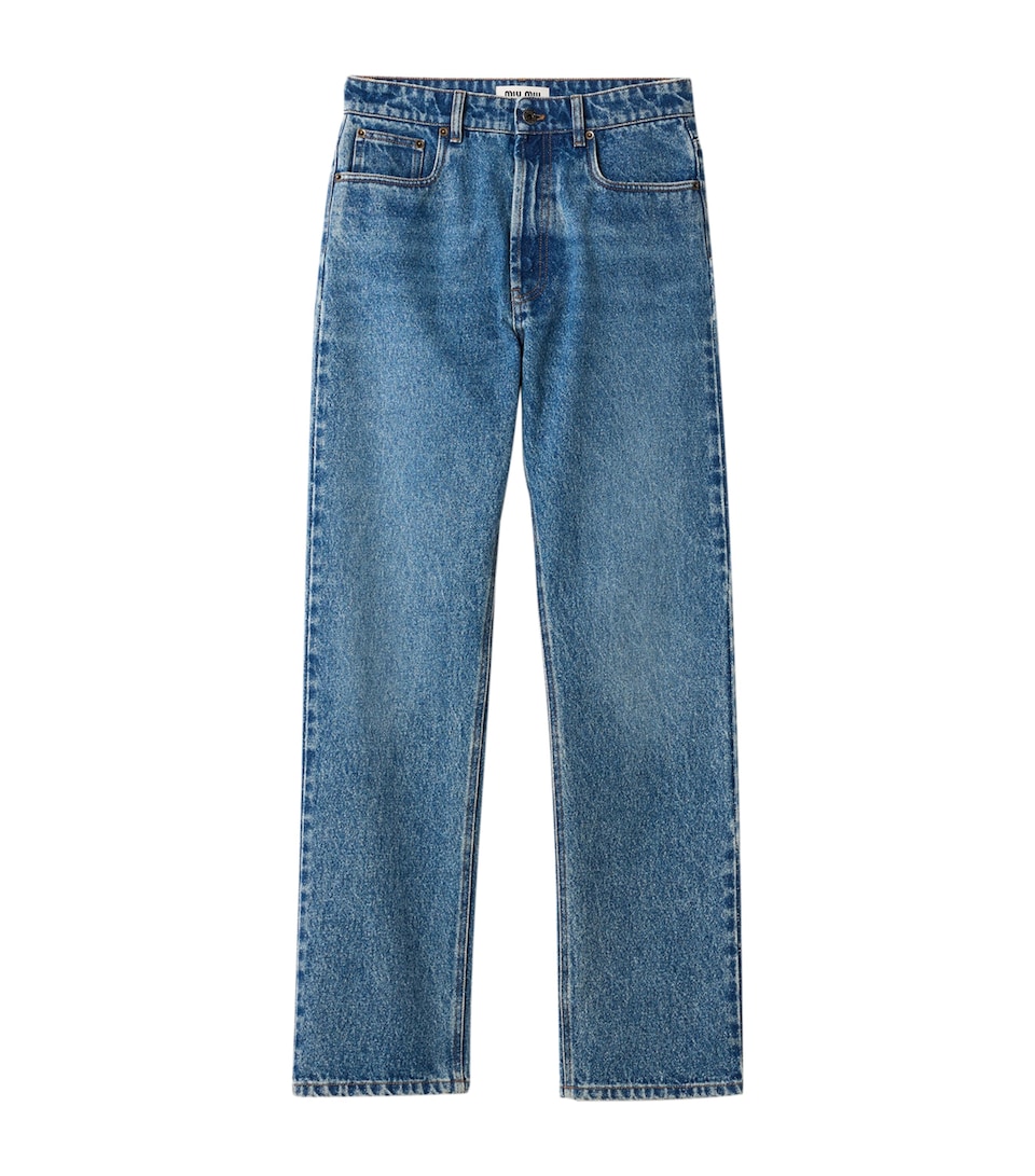 Miu Miu Womens Stonewashed Straight Jeans Blue