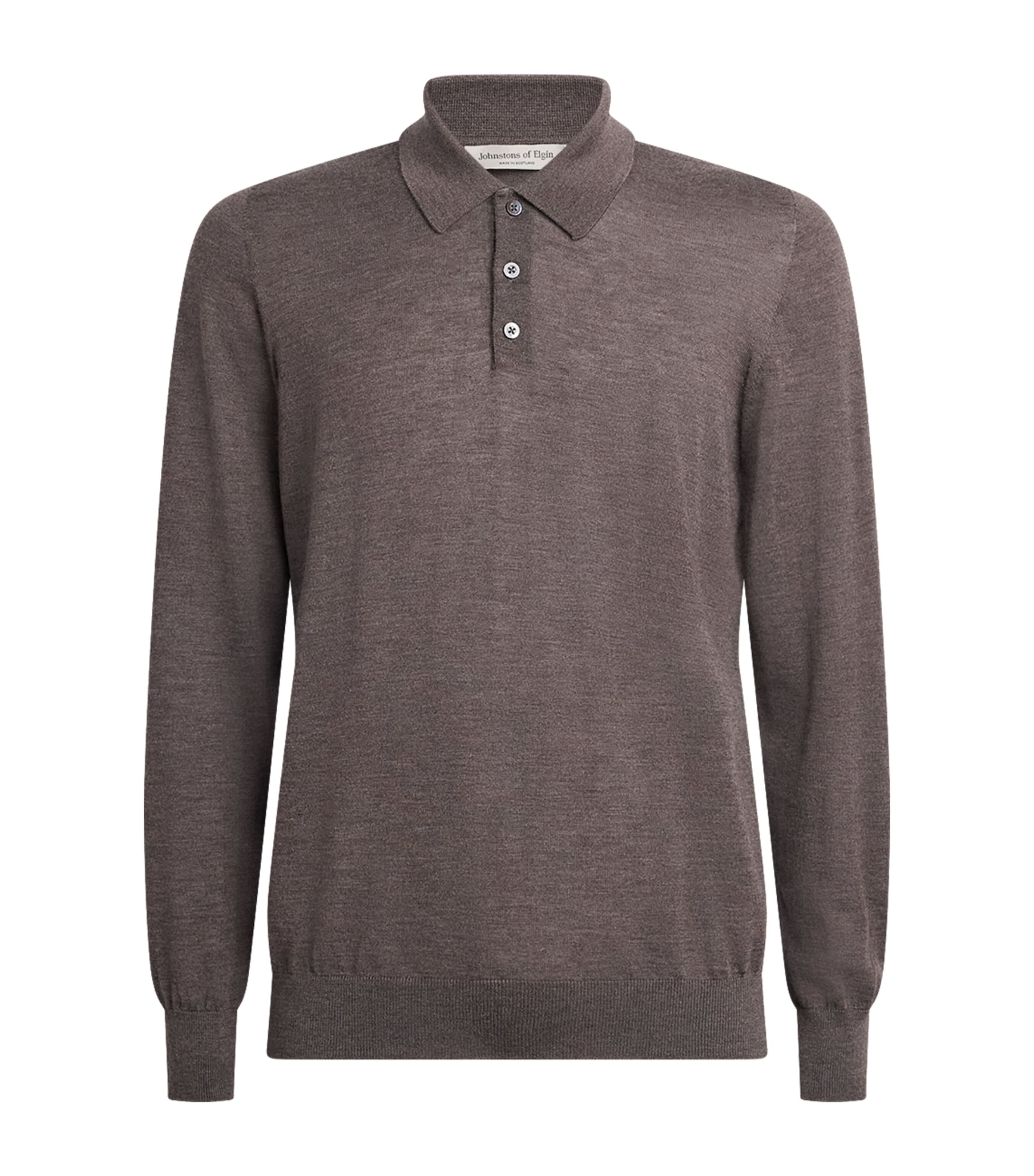 Johnstons Of Elgin Mens Superfine Cashmere Polo Shirt Ash