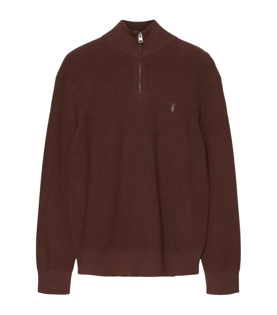 AllSaints Mens Funnel-Neck Aspen Sweater Hot Choc Brown