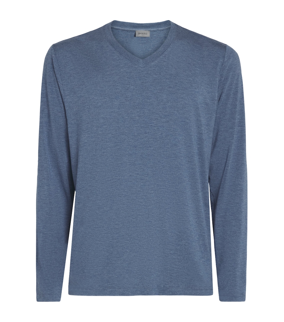 Hanro Mens Casuals V-Neck Pyjama T-Shirt Tanzanite