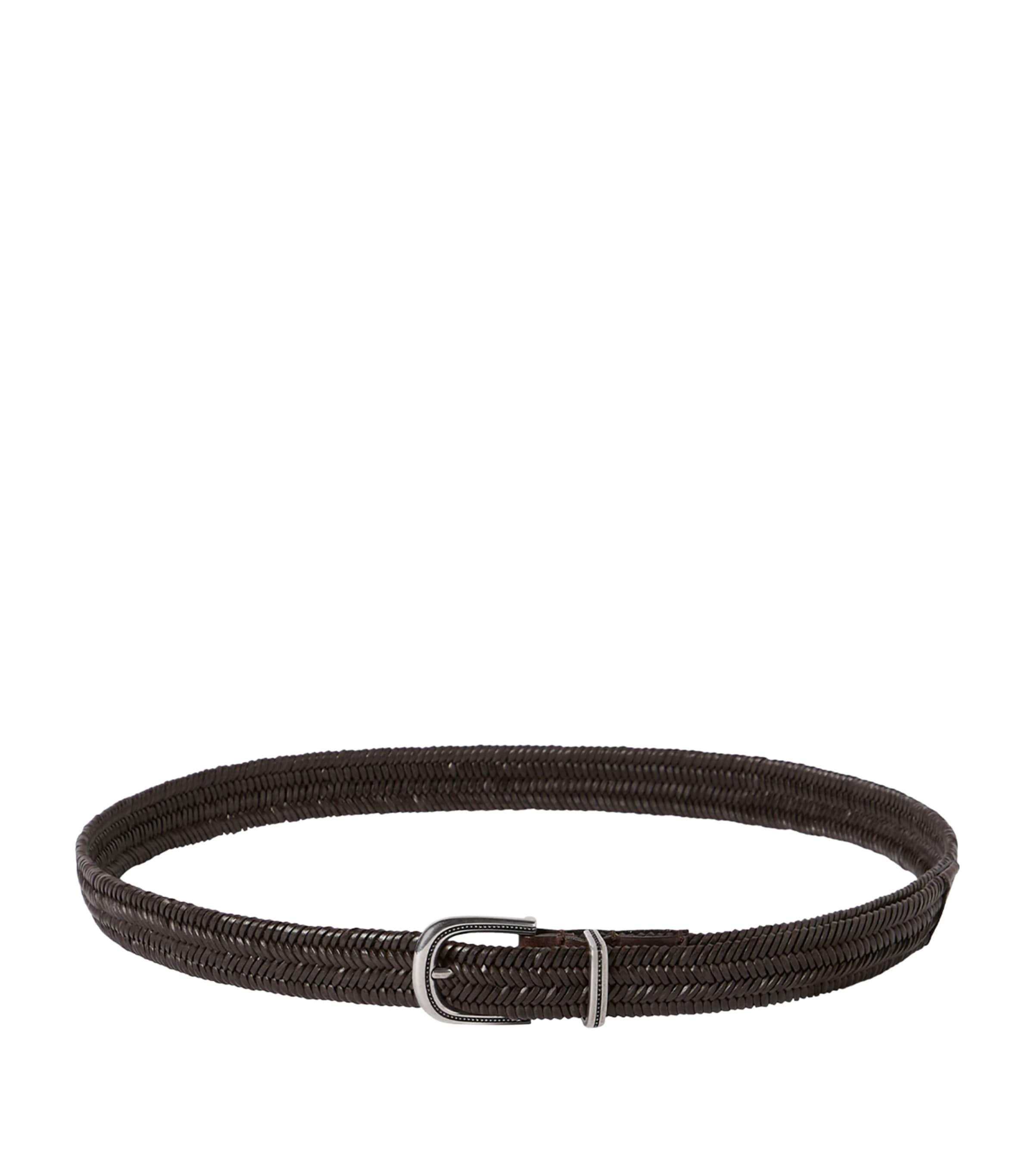Brunello Cucinelli Leather-Blend Chevron-Effect Braided Belt
