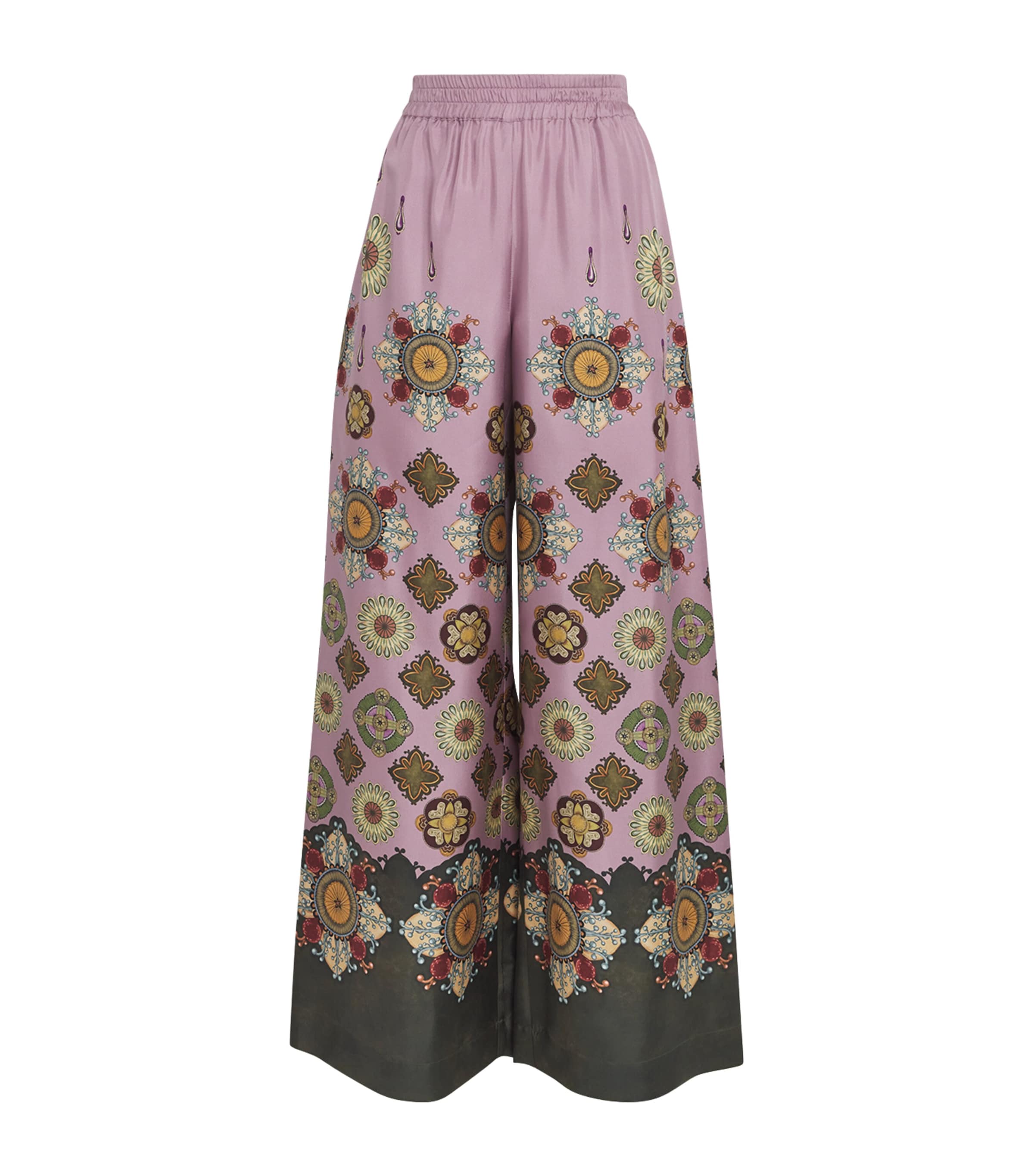 Silk Twill Printed Palazzo Trousers