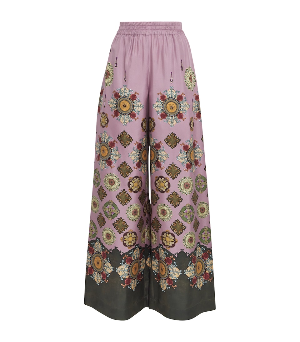 Silk Twill Printed Palazzo Trousers
