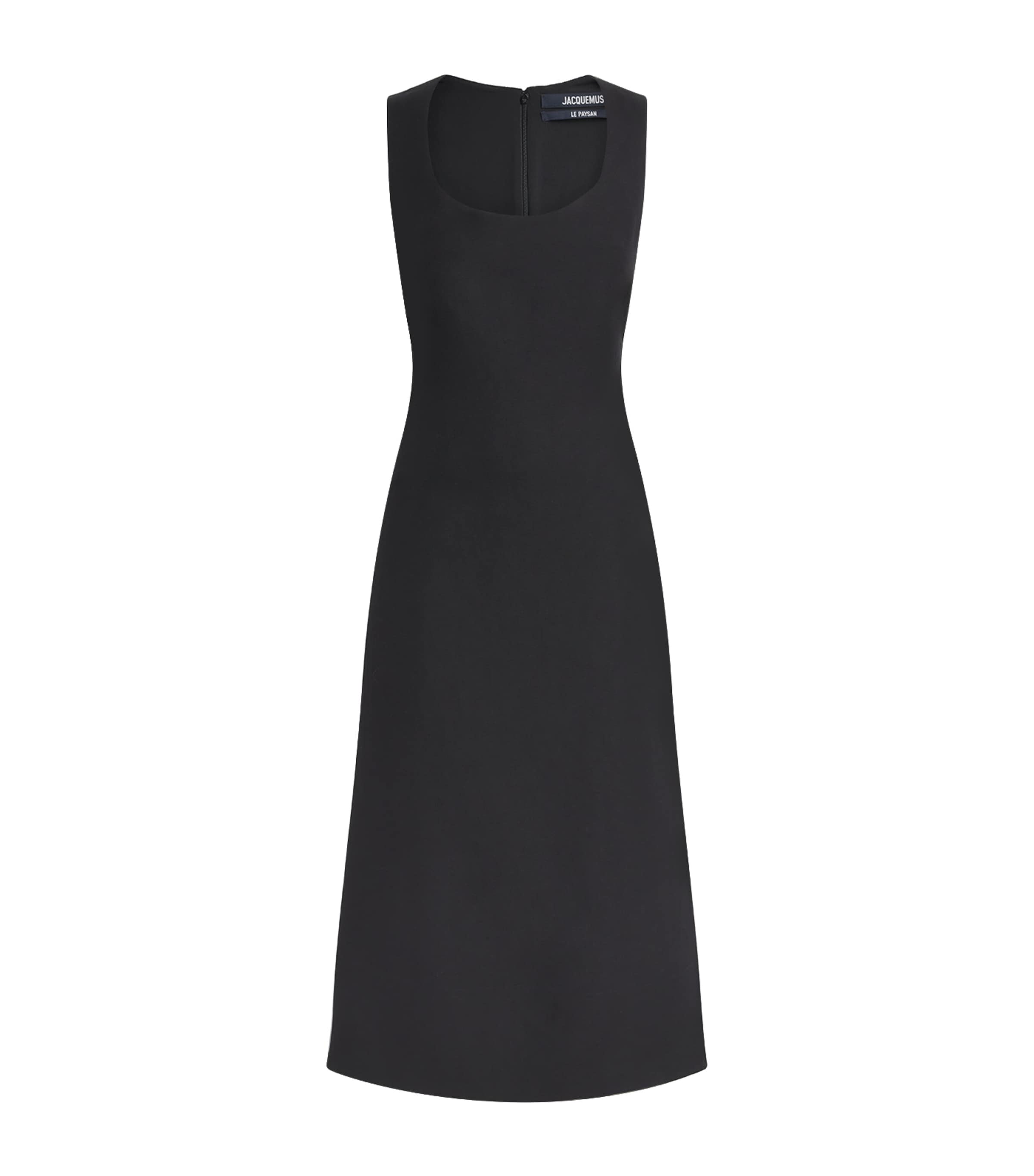 Jacquemus Womens Linen-Blend Tablier Midi Dress Black
