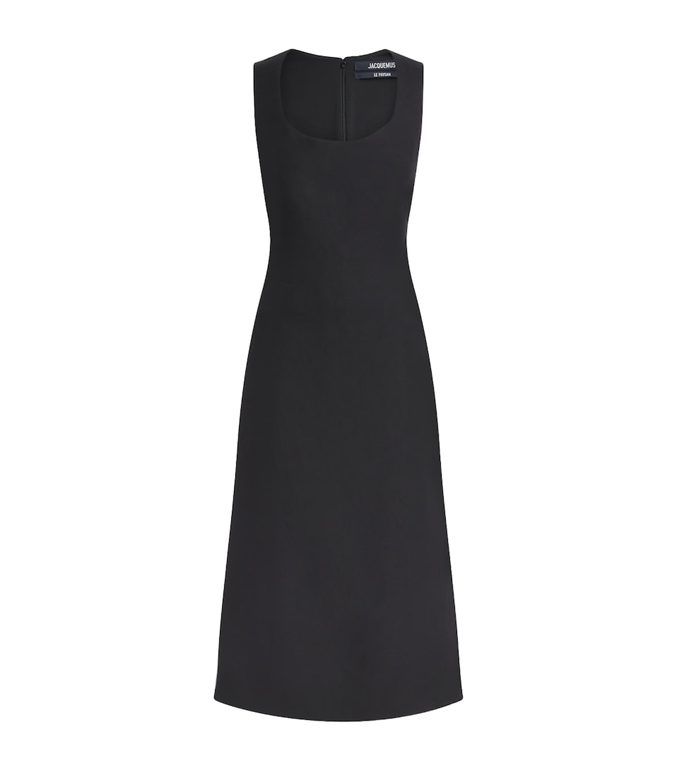 Jacquemus Womens Linen-Blend Tablier Midi Dress Black