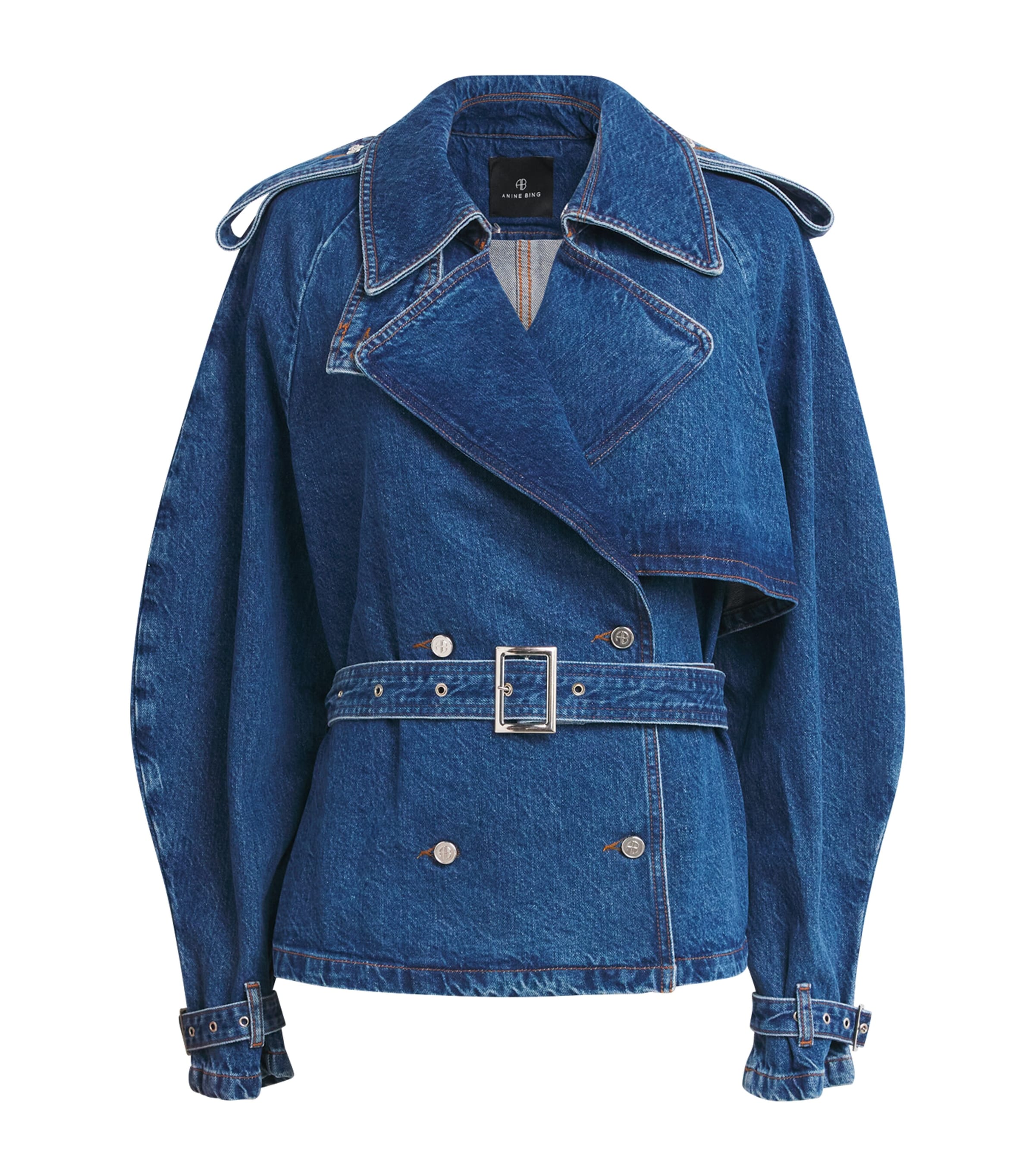 ANINE BING Womens Denim Pascale Trench Jacket Washed Blue