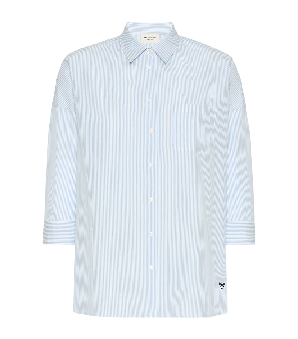 Weekend Max Mara Womens Cotton Striped Cropped-Sleeve Shirts Light Blue