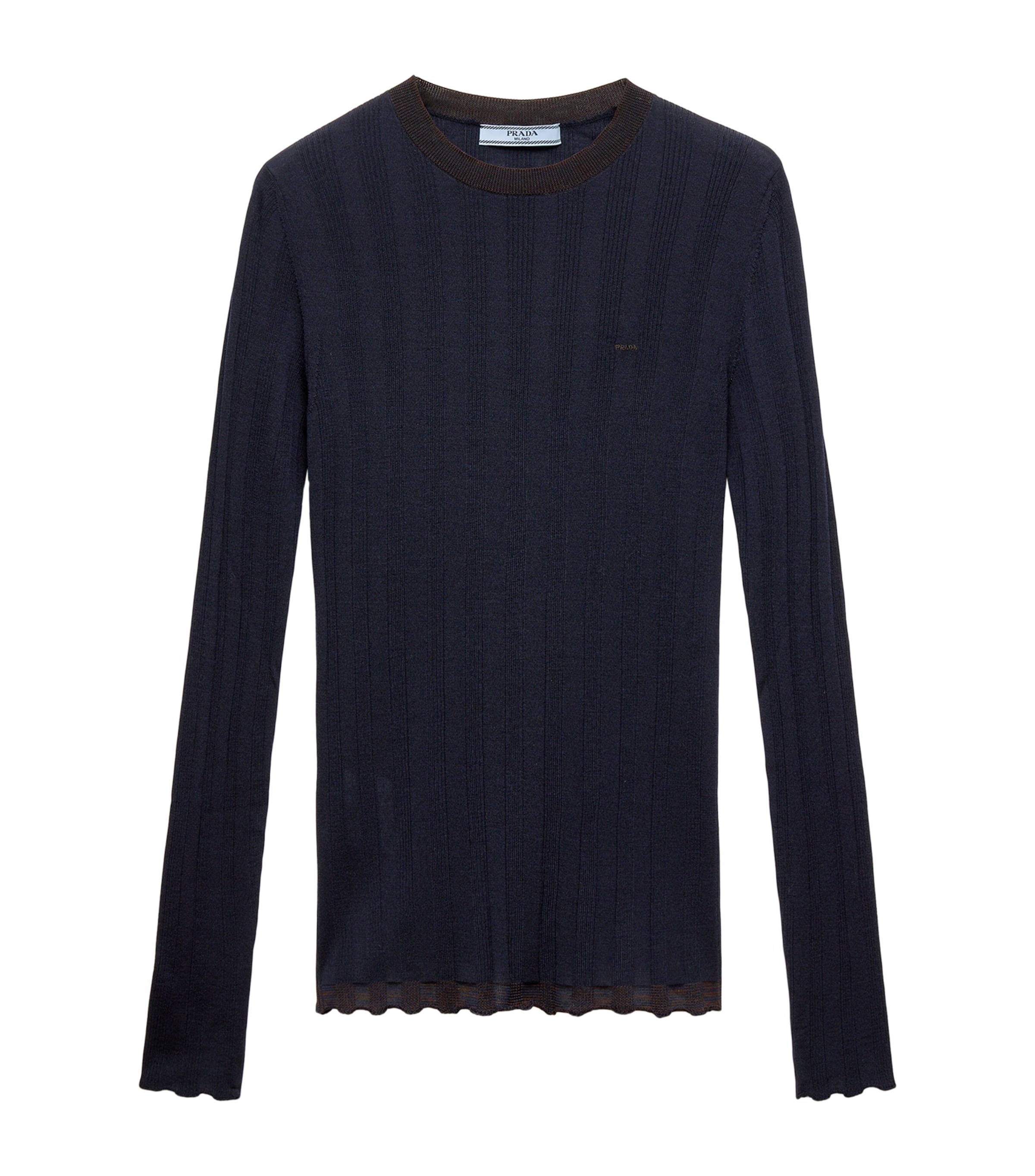 Prada Womens Wool-Cotton Sweater Blue
