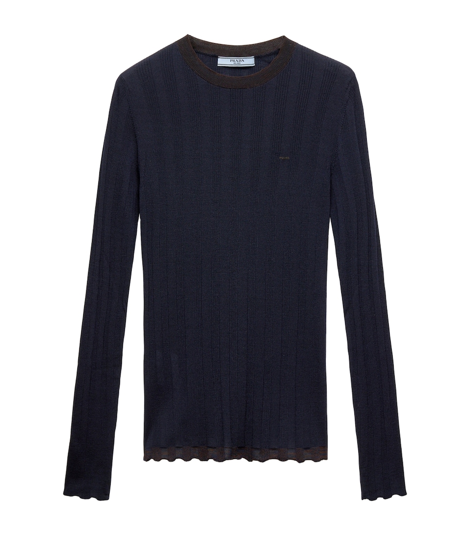Prada Womens Wool-Cotton Sweater Blue