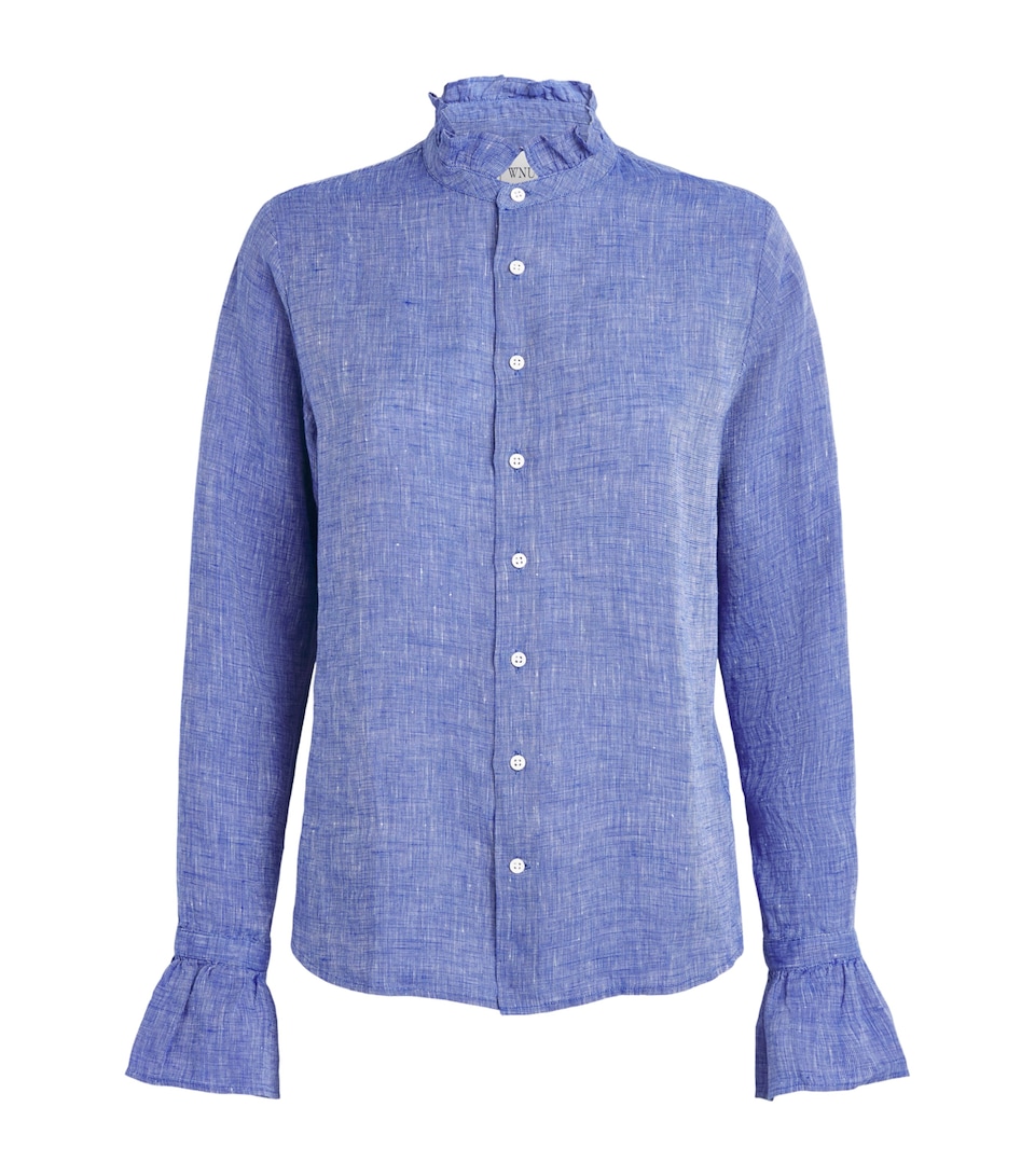 With Nothing Underneath Womens Linen Kew Blouse Lapis Blue