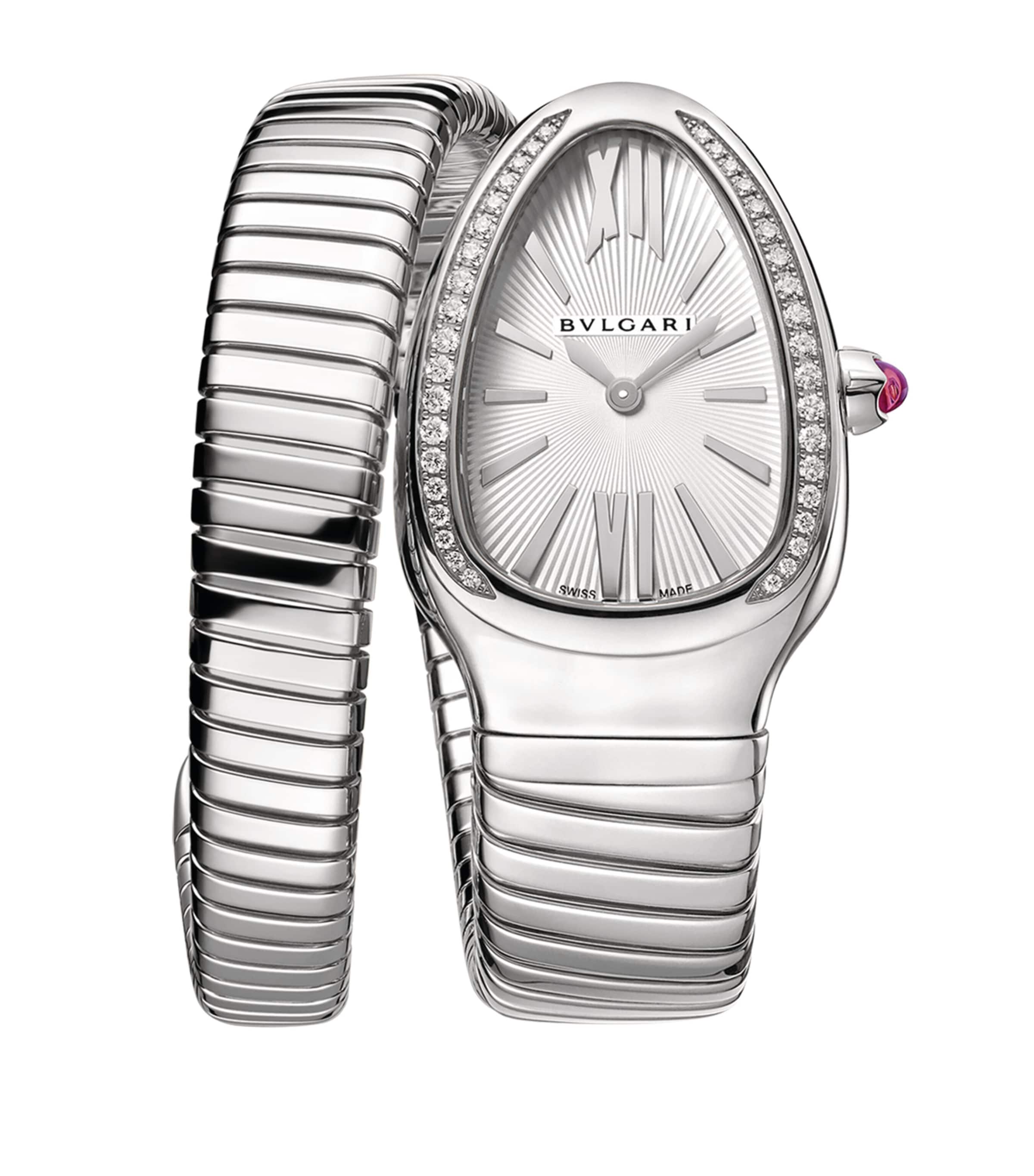 Stainless Steel and Diamond Serpenti Tubogas Watch 35mm