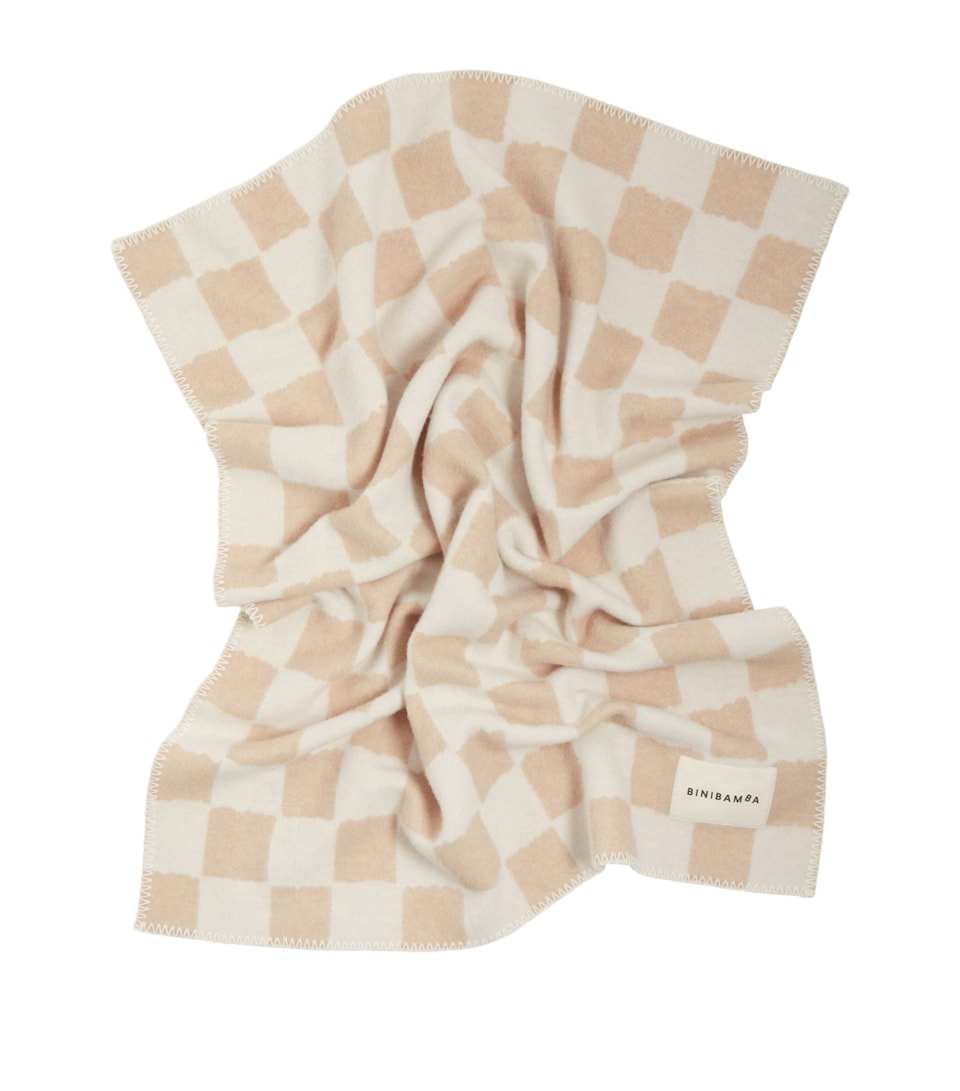 Binibamba Merino Wool Chequerboard Blanket Camel