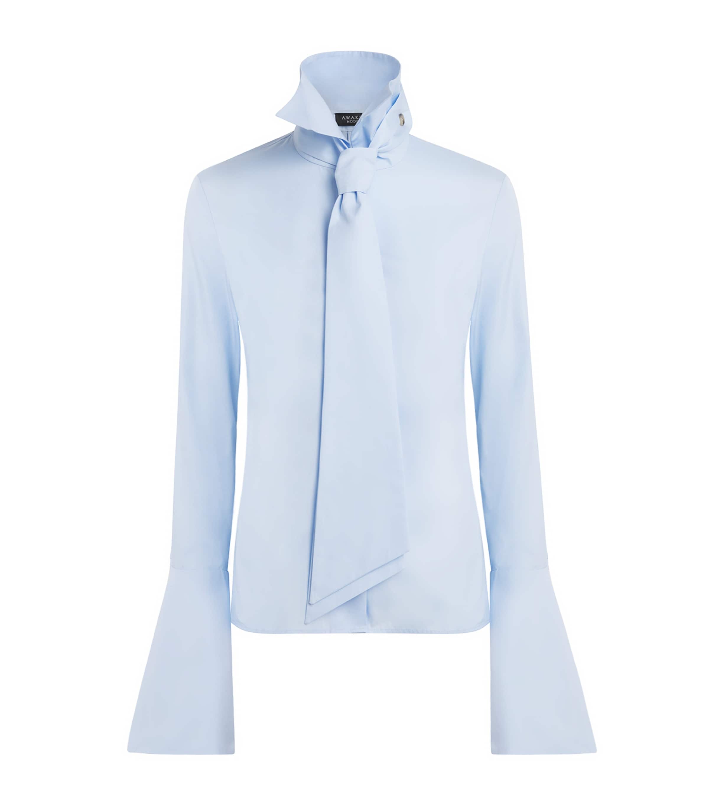 A.W.A.K.E. Mode Womens Cotton Victorian Shirt Light Blue