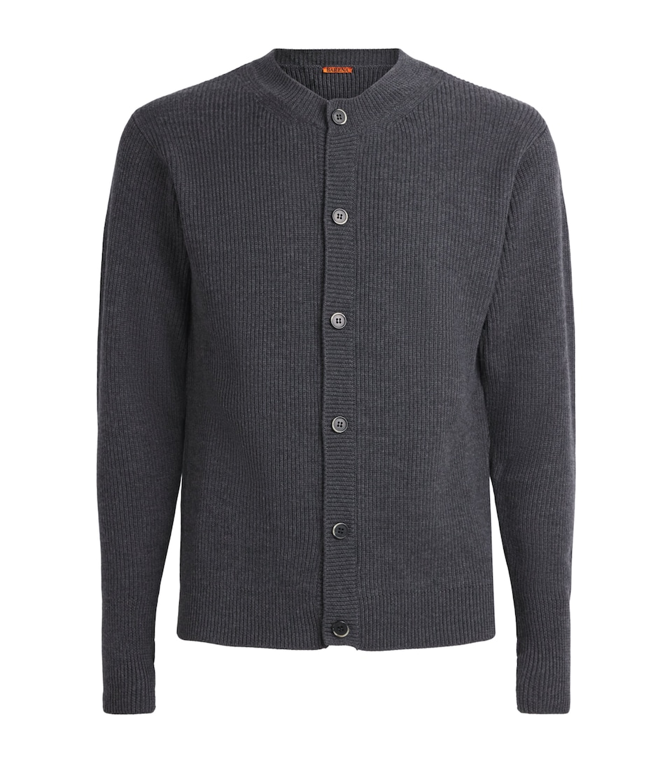 Barena Mens Virgin Wool Ribbed Cardigan Grigio