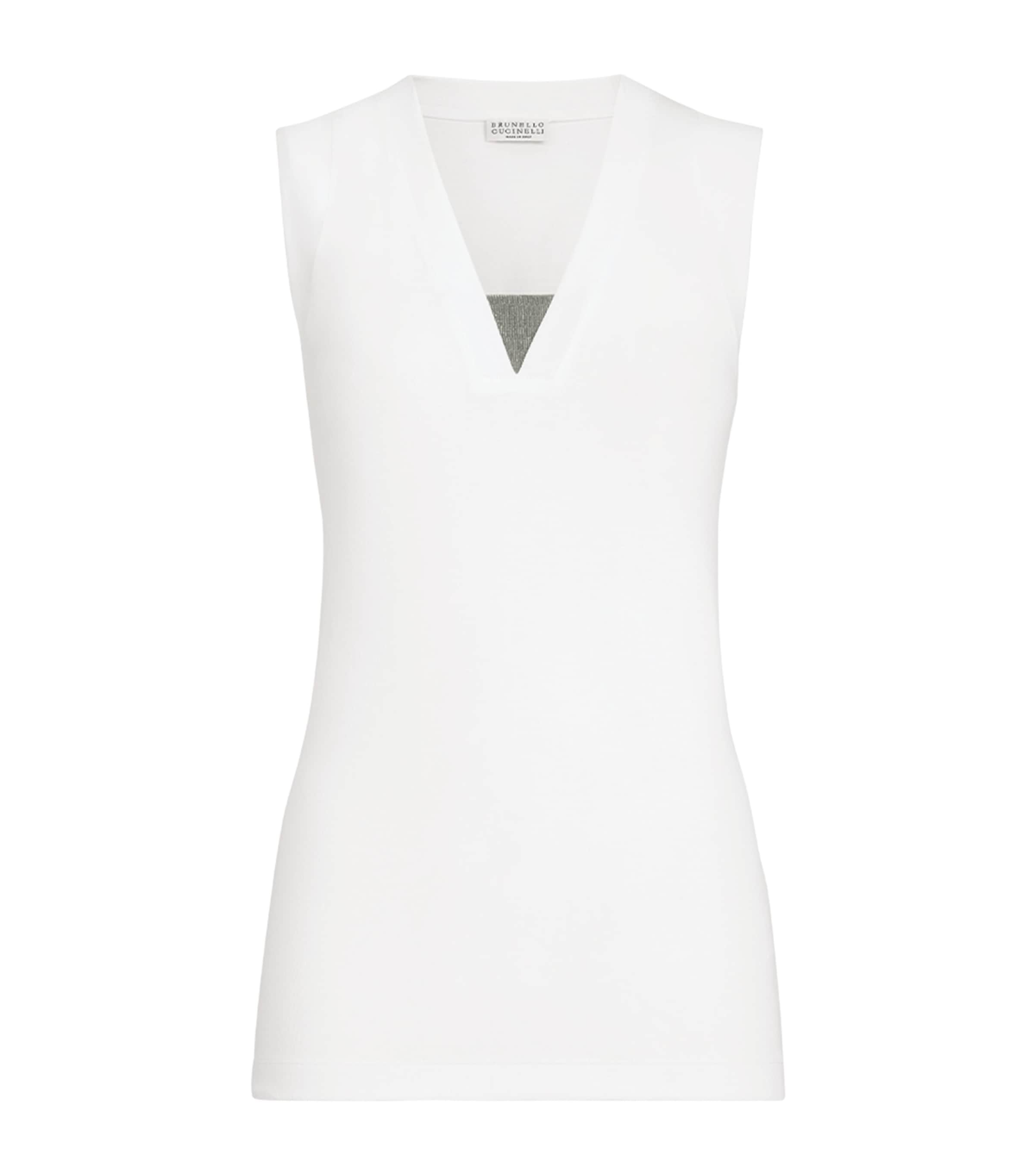 Brunello Cucinelli Womens Stretch-Cotton Monili Tank Top
