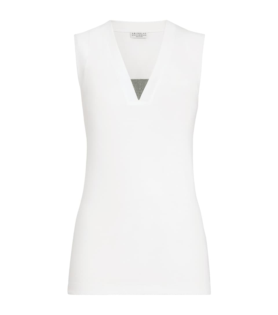 Brunello Cucinelli Womens Stretch-Cotton Monili Tank Top