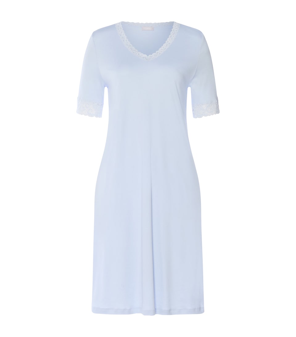 Hanro Womens Cotton Lace-Trim Moments Nightdress Blue Dove