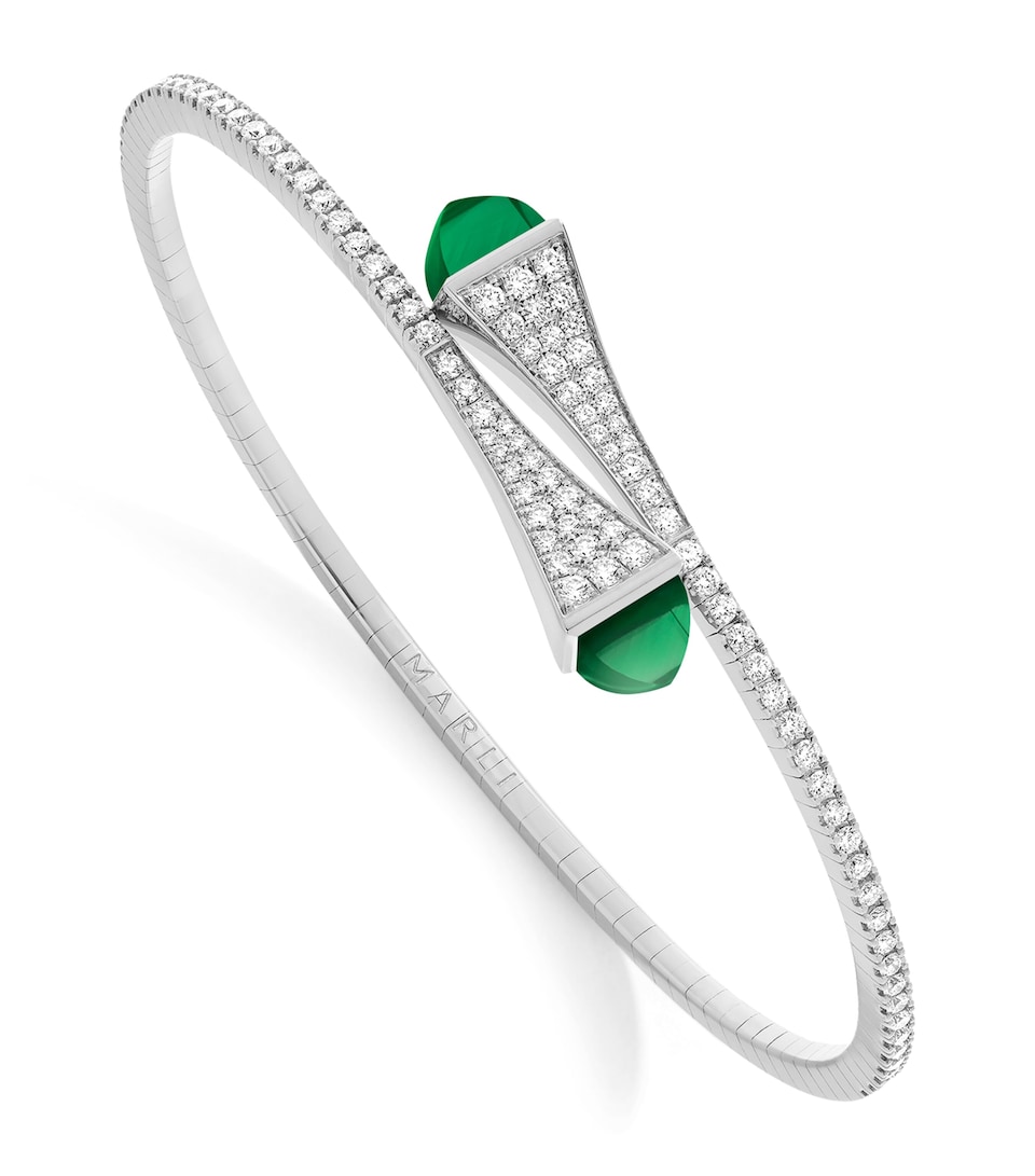 MARLI New York Midi White Gold, Diamond and Agate Cleo Slip-On Bracelet White Gold