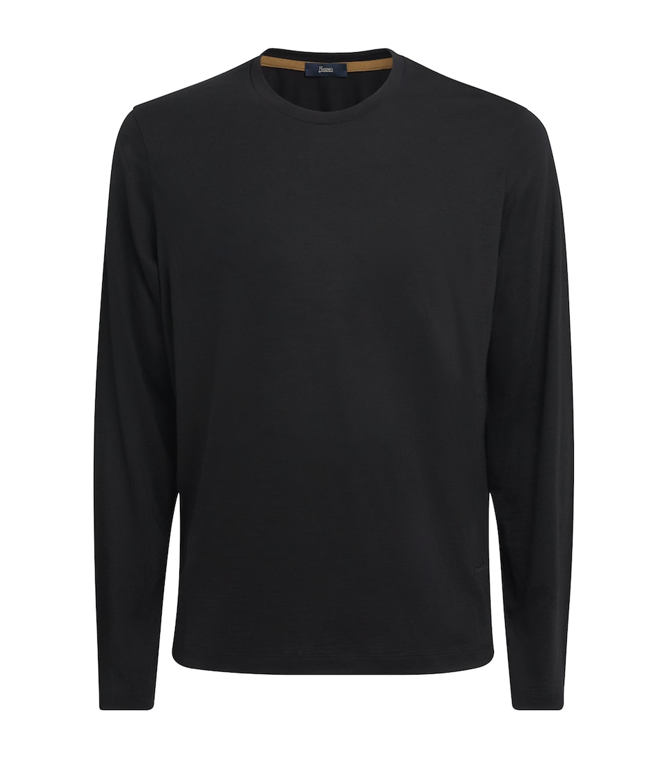 Herno Mens Wool Logo Long-Sleeve T-Shirt Nero