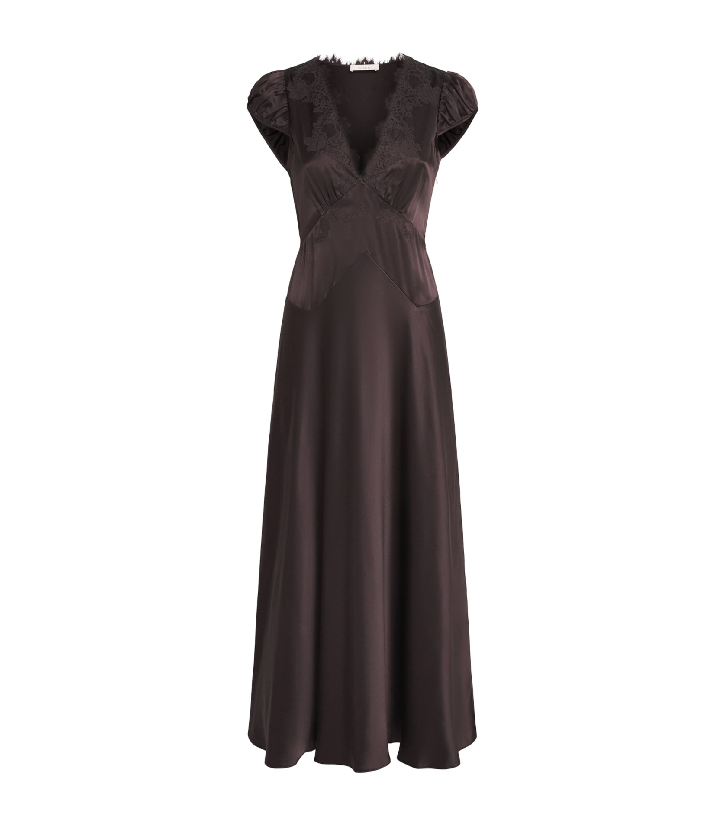 DÔEN Womens Silk Coraline Midi Dress Equestrian Brown