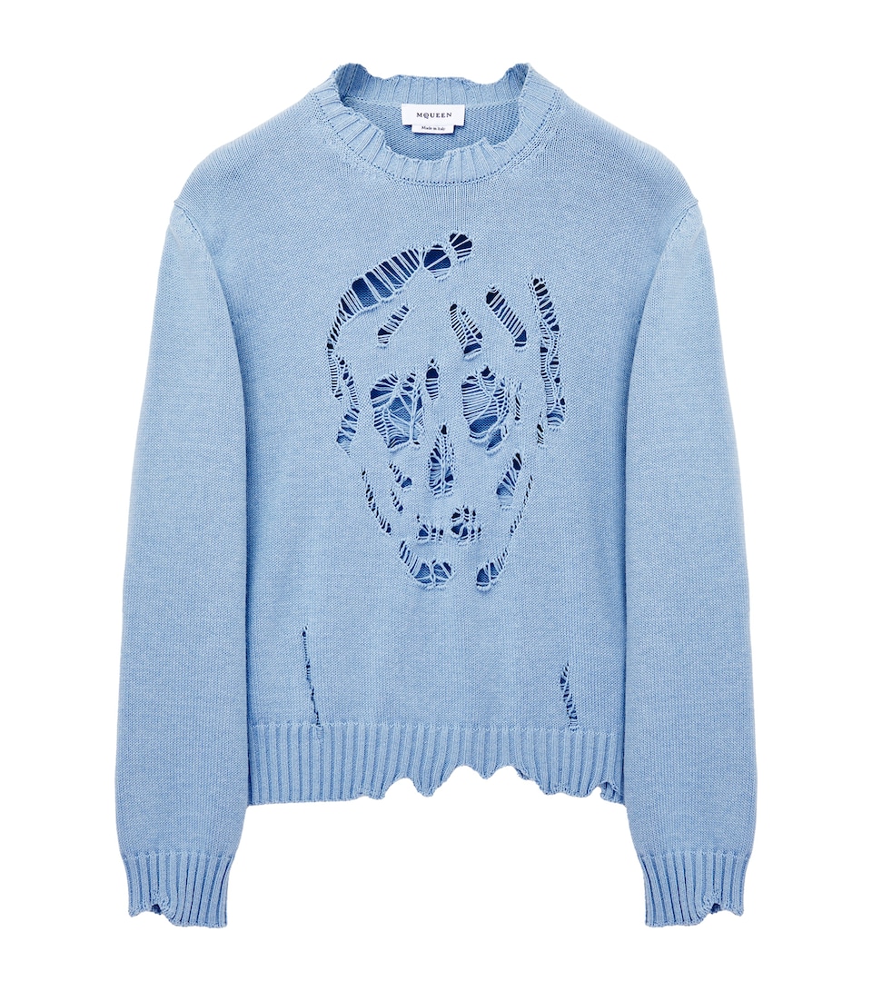 Cotton Distressed Skull Sweater