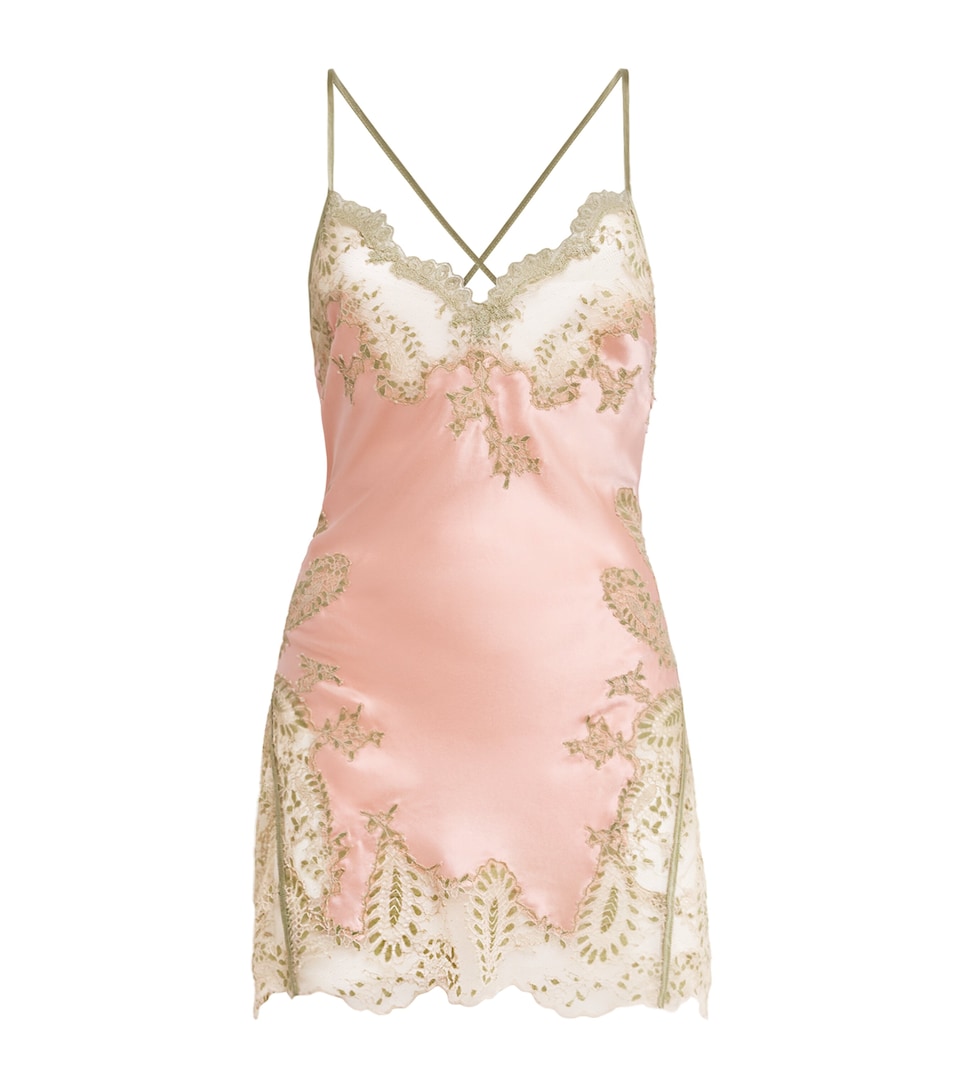 Marjolaine Womens Silk Lace-Trim Daniella Nightdress Poudre Kaki