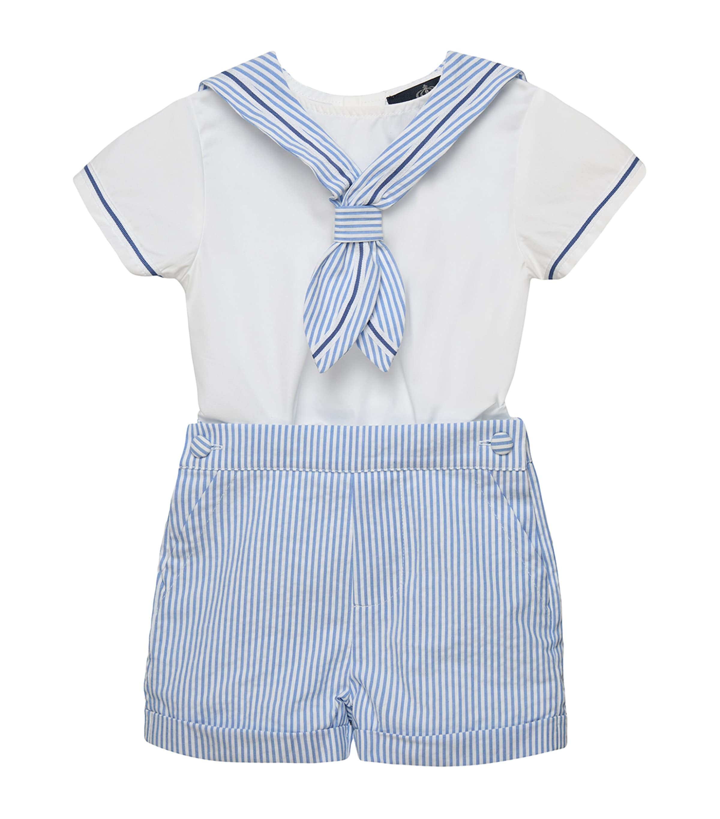 Trotters Edward Sailor Set (3-24 Months) Pale Blue Stripe/whi