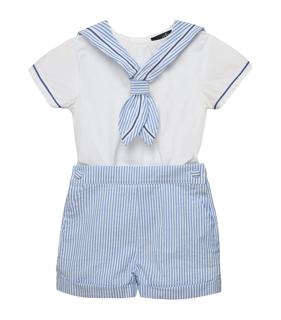 Trotters Edward Sailor Set (3-24 Months) Pale Blue Stripe/whi