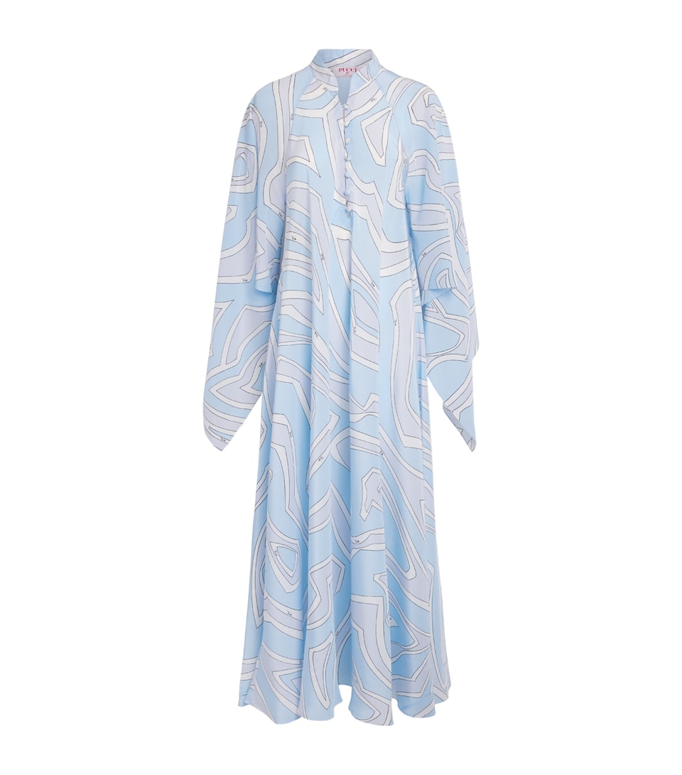 PUCCI Womens Silk Printed Kaftan Maxi Dress Light Blue