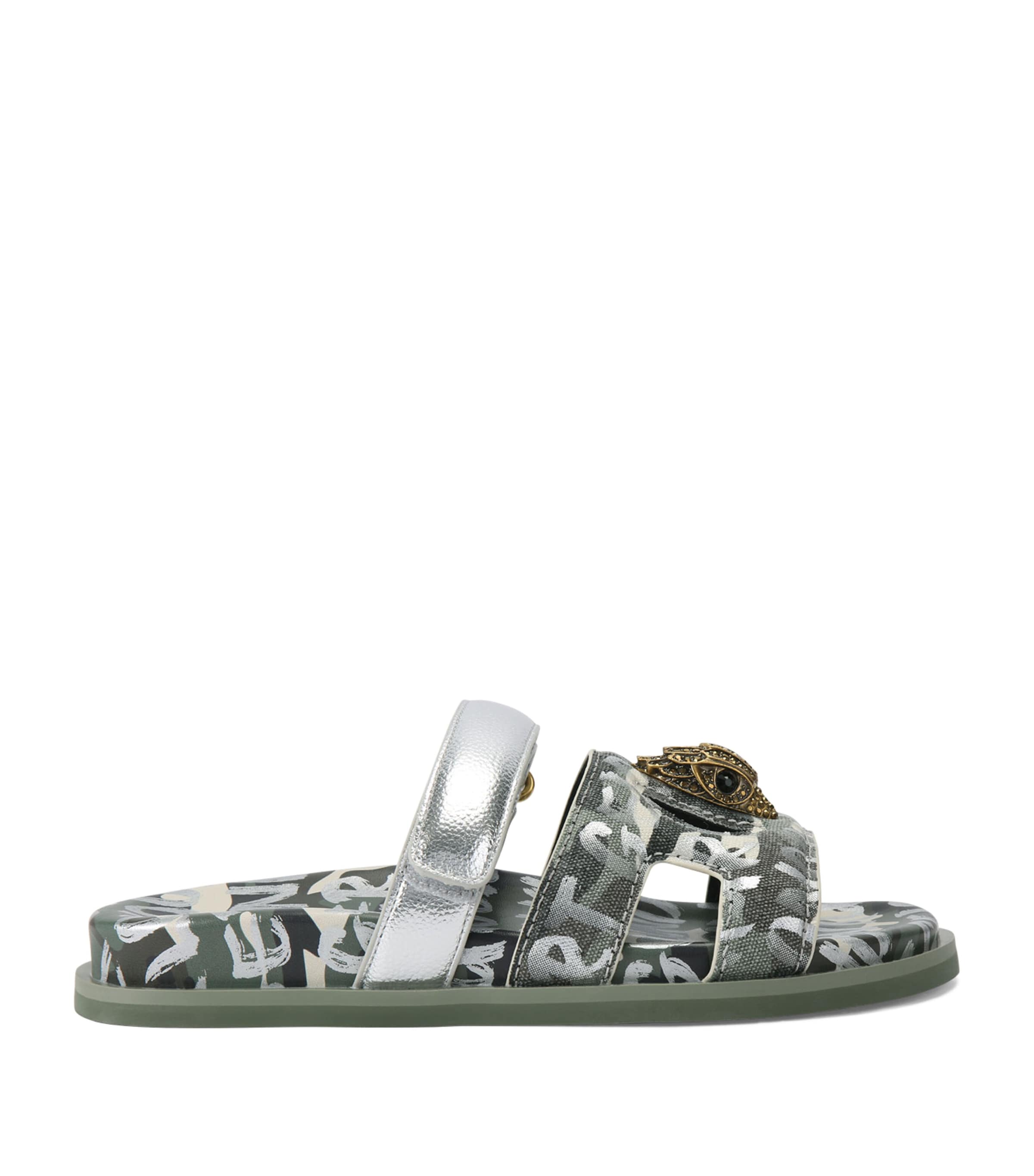 Kurt Geiger London Leather Cut-Out Eagle Sandals Green Oth